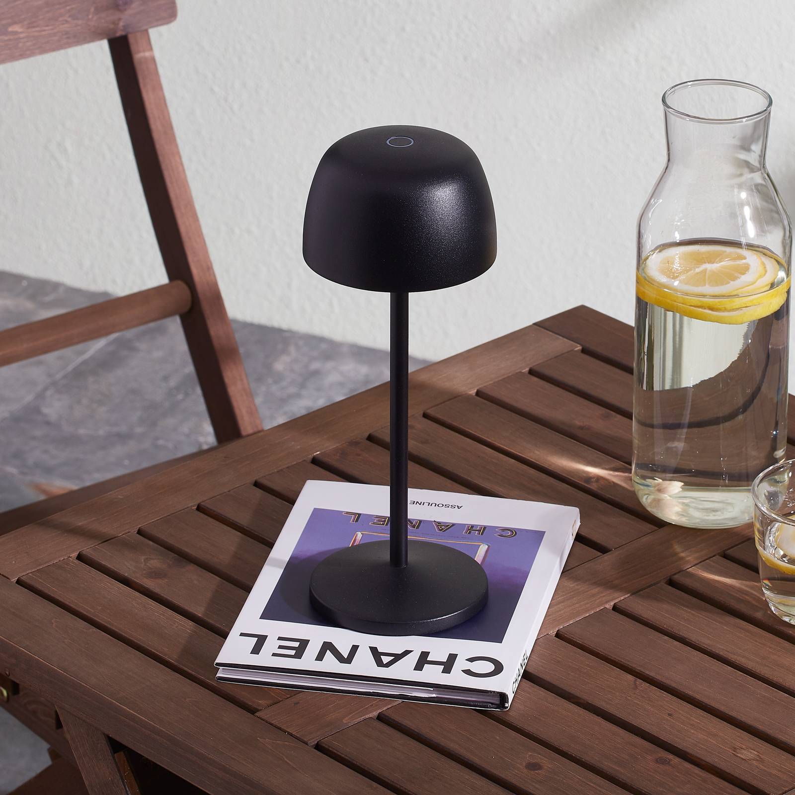 Lindby Arietty lampa stołowa LED akumulator czarna
