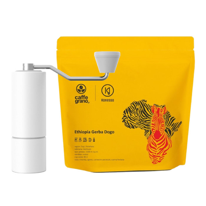 ZESTAW - Caffe Grano X Konesso Ethiopia Gerba Dogo 250g + Młynek do kawy Timemore Chestnut C2 Max White