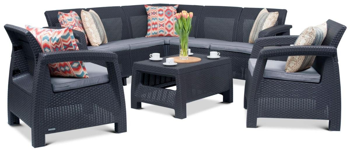Zestaw mebli ogrodowych CURVER Corfu Relax Duo Set, grafitowo-szary, 4 elementy