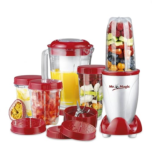 GOURMETmaxx Smoothie Maker 18-częściowy zestaw | mikser stojący w zestawie 4 kubki to-go z pokrywkami, 2 nasadki do noży i sitko do sokowirówki, akcesoria odporne na zmywarkę i szczelne [400 W]