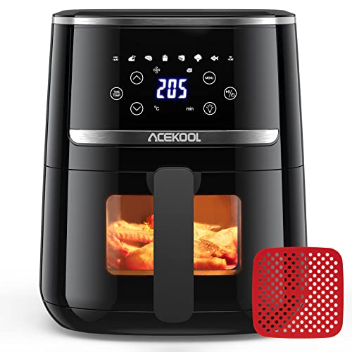 Frytkownica powietrza 4,5 L Acekool Frytkownica bezolejowa z silikonowymi matami, 8 programów, Ekran Dotykowy LED, 1500W Frytkownica Powietrza z Akcesoriami i recepturą, Timer i Temperaturą Regulowaną