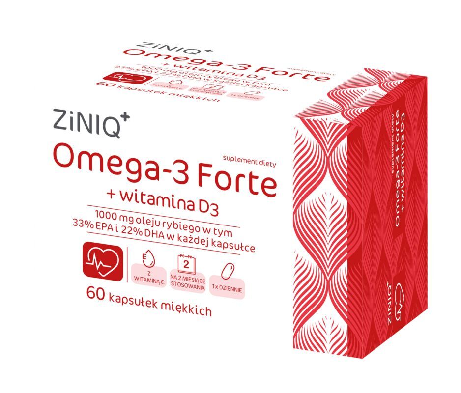 Фото - Вітаміни й мінерали Forte ZINIQ Omega 3  + Witamina D3, 60 kapsułek 