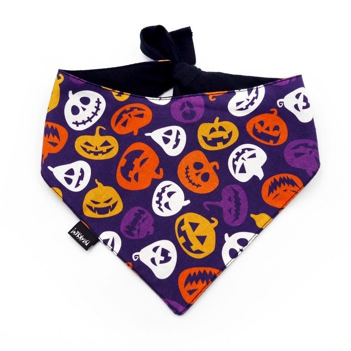 Bandanka dla psa na Halloween, Straszna Dynia wiązana chusteczka, apaszka-M