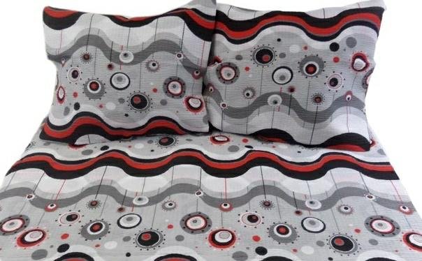 Pościel Z Kory 200X220 Lizaki Szare Czerwone Czarne Na Guziki 100% Bawełna