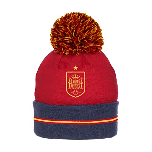 smartketing Wełniana czapka z pomponem | Szczegółowe z hiszpańską tarczą reprezentacji i Gwiazdą Świata-Kolor Czerwony, Młodzież Unisex