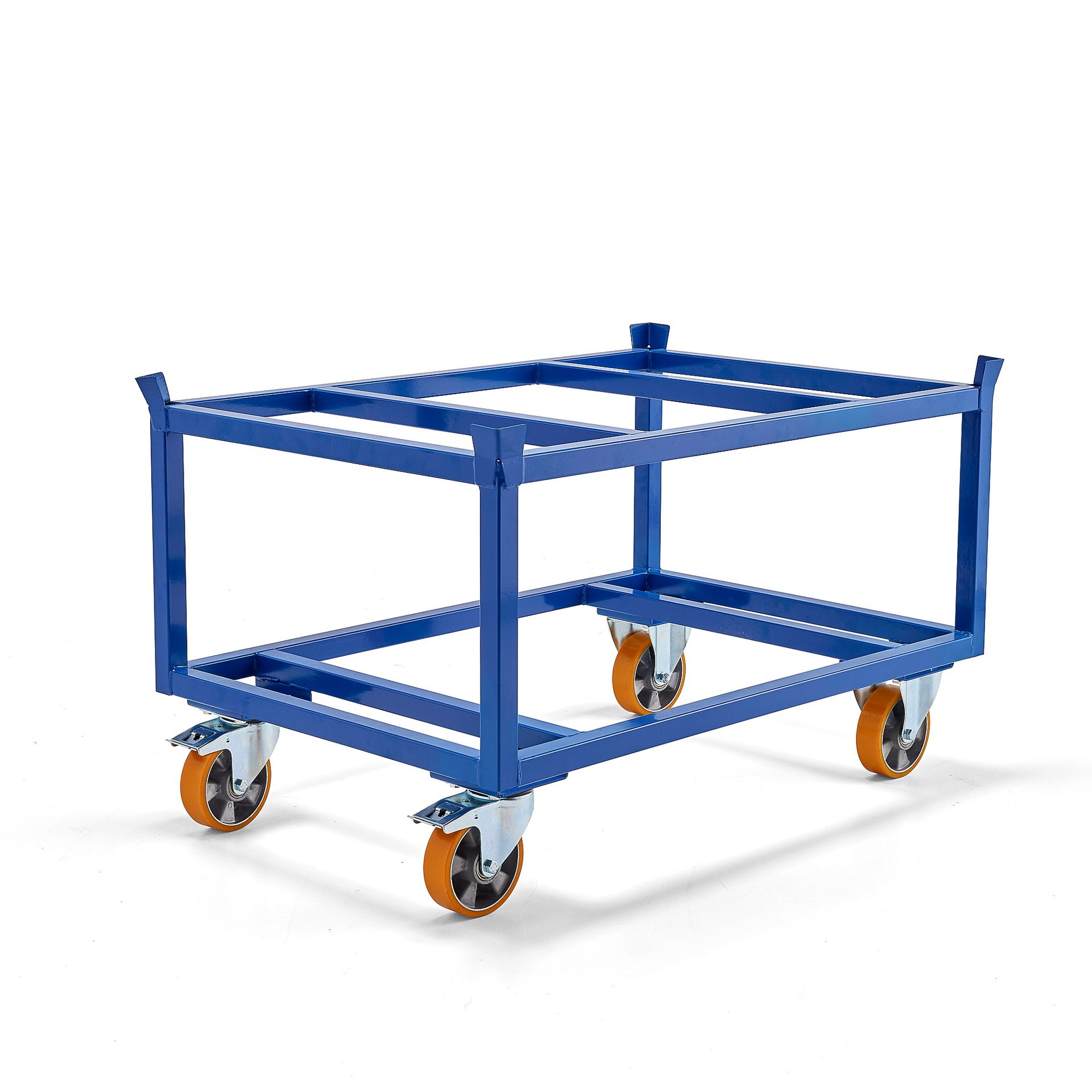 Bezpieczny wózek paletowy FRAME, 1000 kg, koła PU Ø 160 mm, hamulec, 1200x800x755 mm
