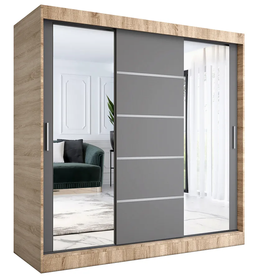 Szafa z frontami przesuwnymi 200 cm dąb sonoma + antracyt T9-K50