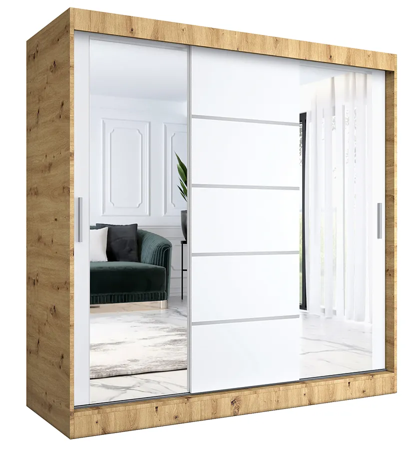 Szafa przesuwna 200 cm dąb artisan + biały R7-T93