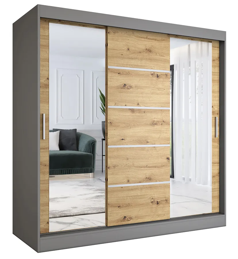 Szafa przesuwna 200 cm antracyt + dąb artisan Esten