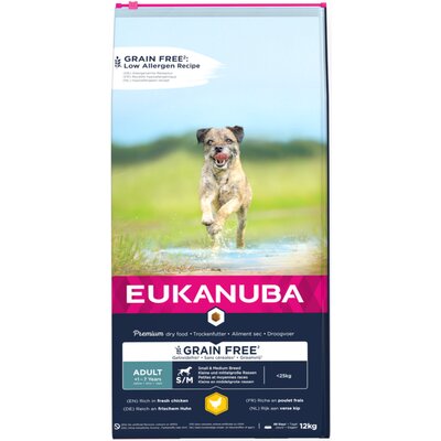 Eukanuba Grain Free Adult Small / Medium Breed, kurczak - 12 kg