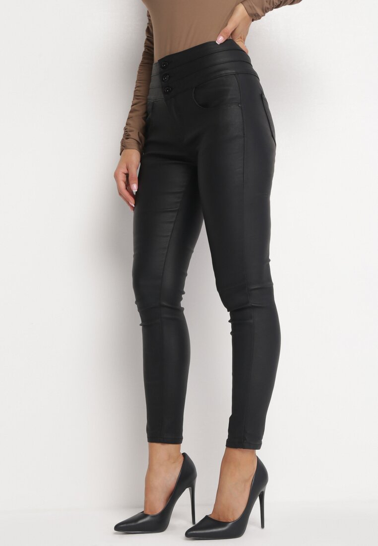 Czarne Spodnie Skinny z Imitacji Skóry Merttis