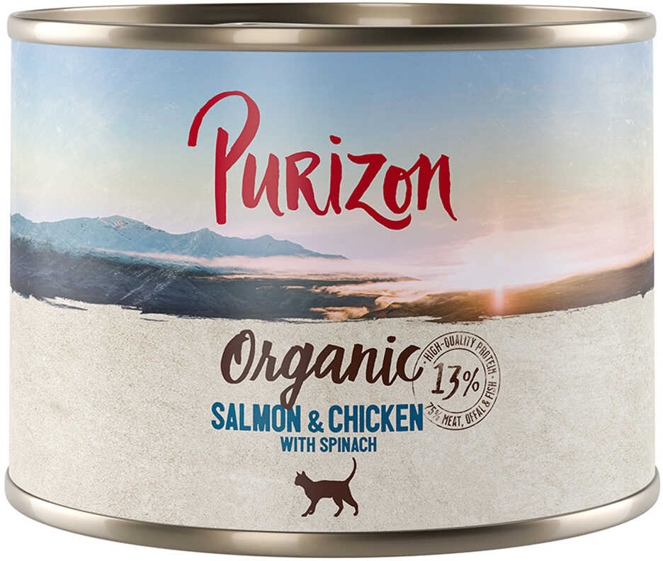 Zestaw Purizon Organic, 12 x 200 g - Łosoś i kurczak ze szpinakiem