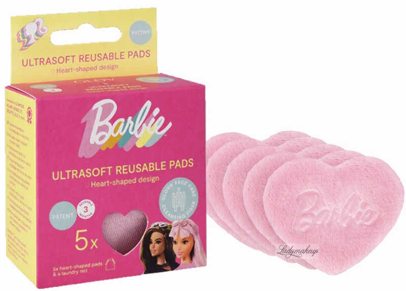 GLOV - BARBIE - Ultrasoft Reusable Pads - Wielorazowe płatki kosmetyczne w kształcie serca - Edycja limitowana - 5 szt.