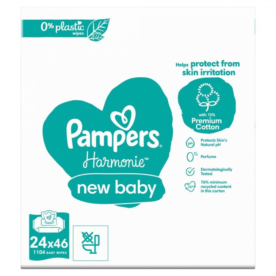 Pampers Harmonie New Baby chusteczki nawilżane 24 x 4 szt (0% plastic)