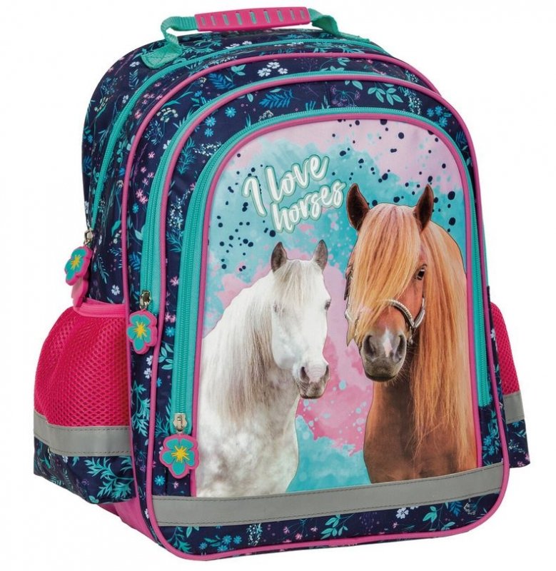 Plecak szkolny dla dziewczynki granatowy PakaNiemowlaka konie wielokomorowy
