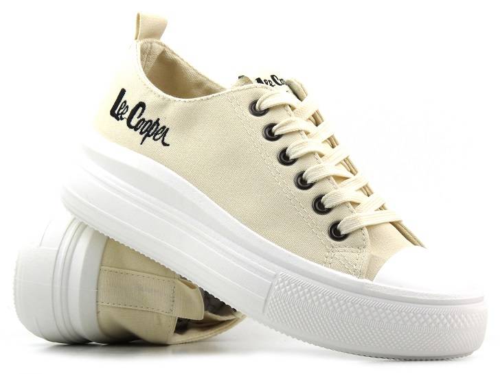 Trampki damskie na platformie - LEE COOPER LCW-23-44-1626L, beżowe - Lee Cooper