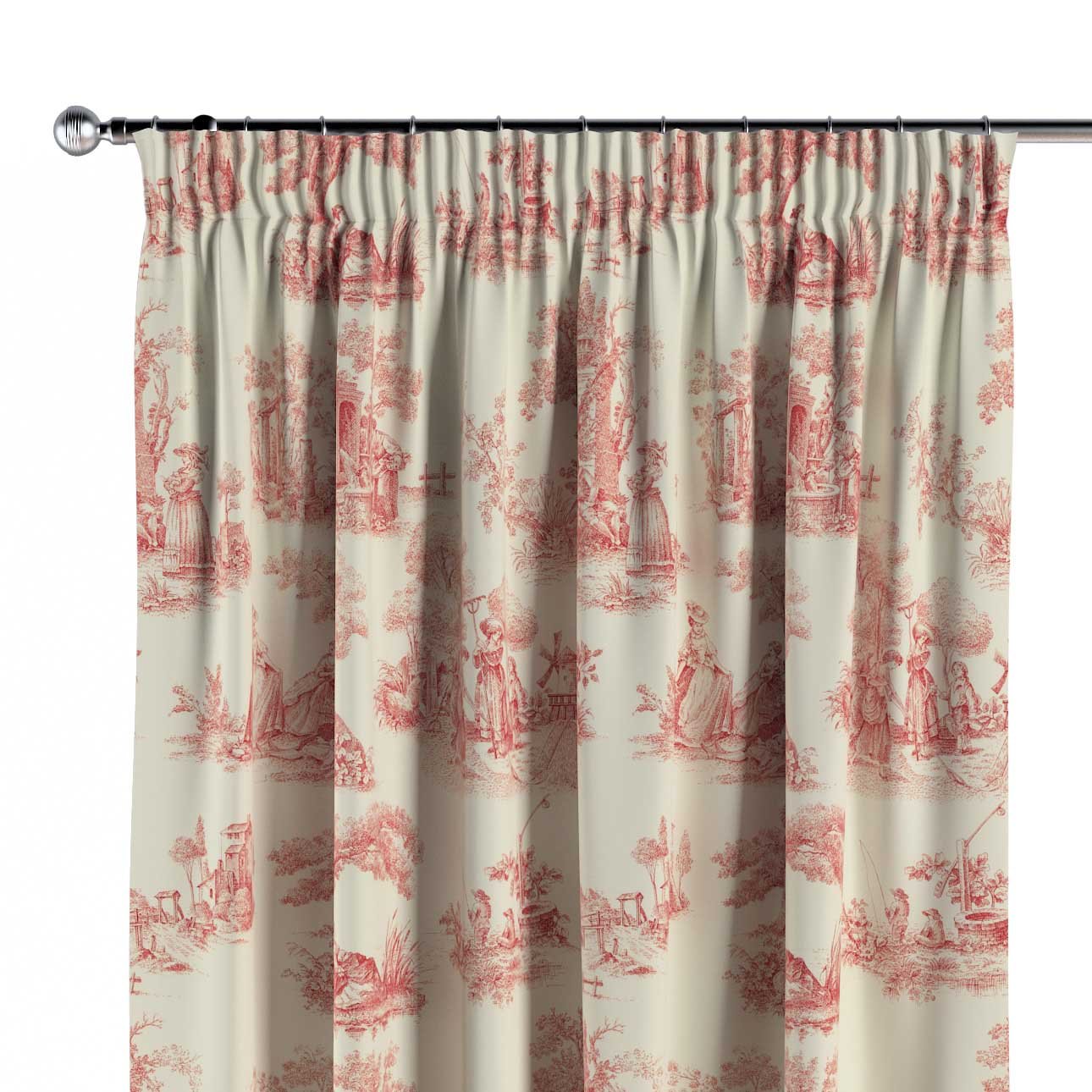 Dekoria Zasłona na taśmie marszczącej 1 szt. tło ecru czerwone postacie 1szt 130 × 260 cm Avinon 300-132-15