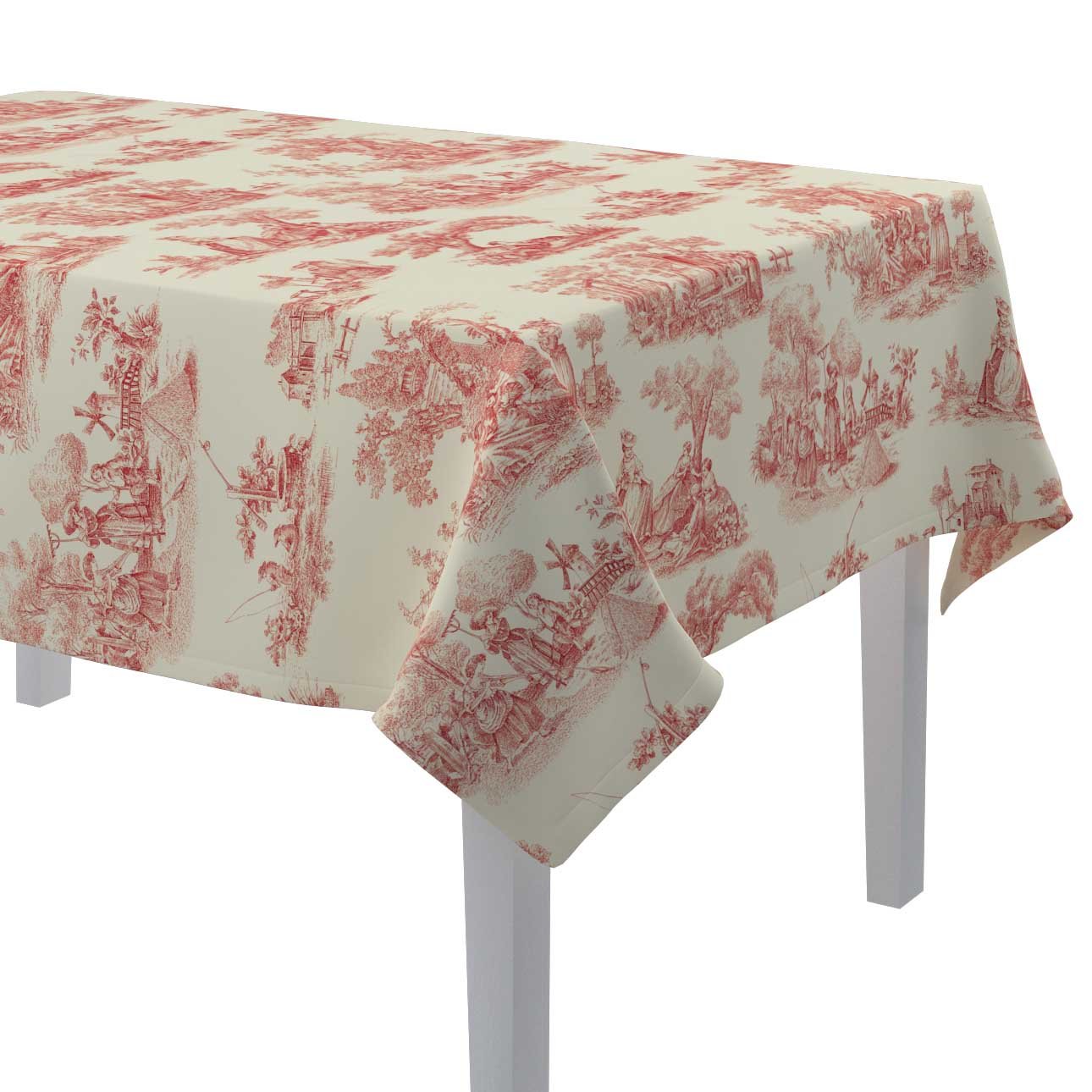 Dekoria Obrus prostokątny tło ecru czerwone postacie 130 × 130 cm Avinon