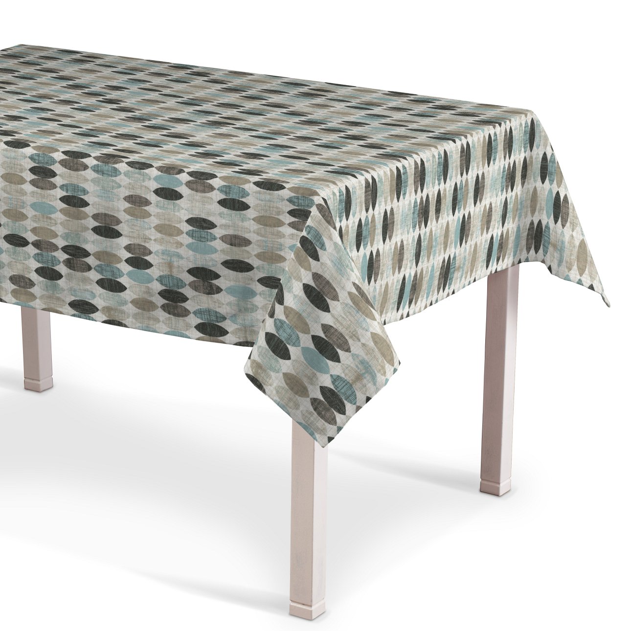 Dekoria Obrus prostokątny wzory w odcieniach błekitu beżu i czarnego na jasnym tle 130 × 130 cm Modern