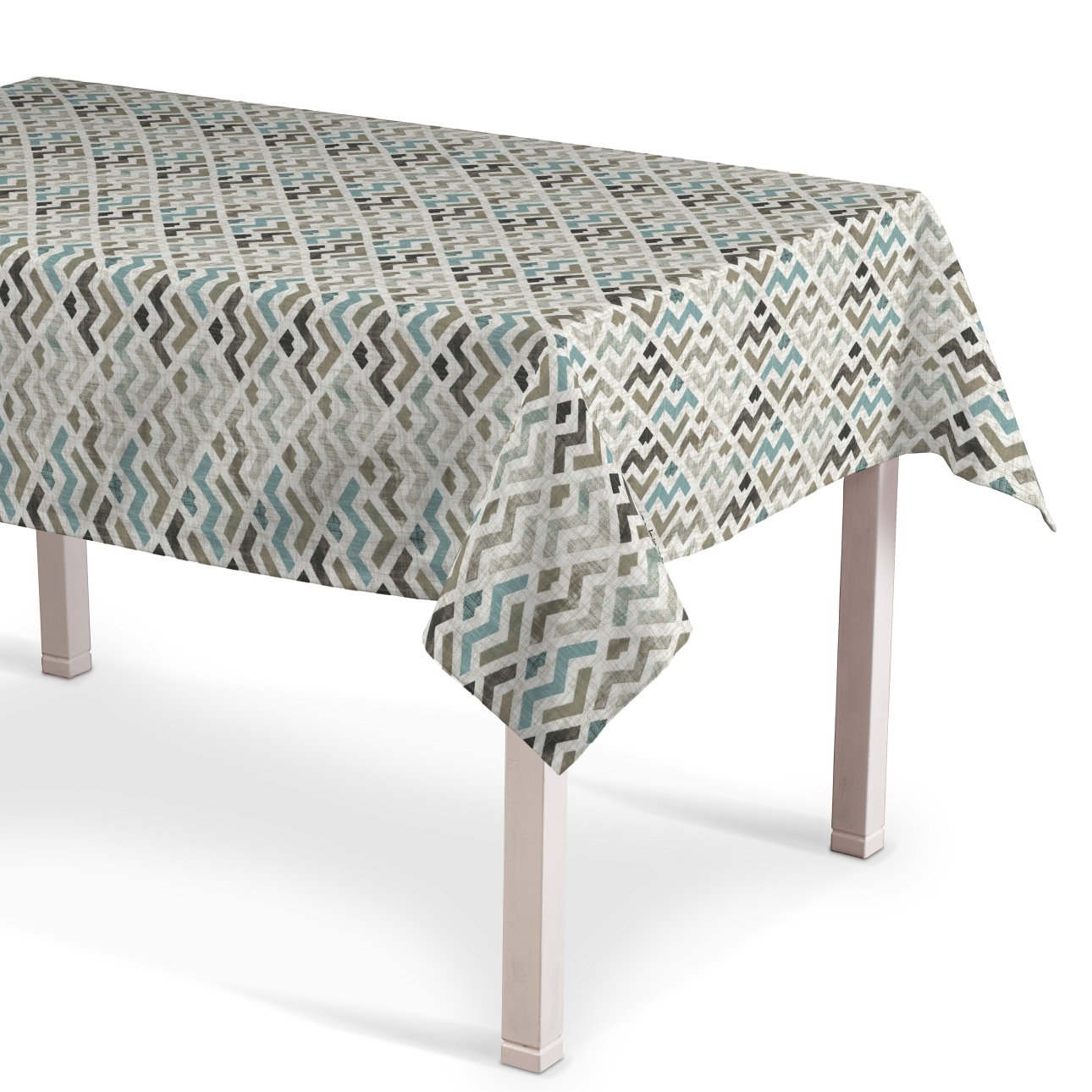 Dekoria Obrus prostokątny wzór geometryczny w odcieniach pastelowego błękitu i beżu na jasnym tle 130 × 130 cm Modern