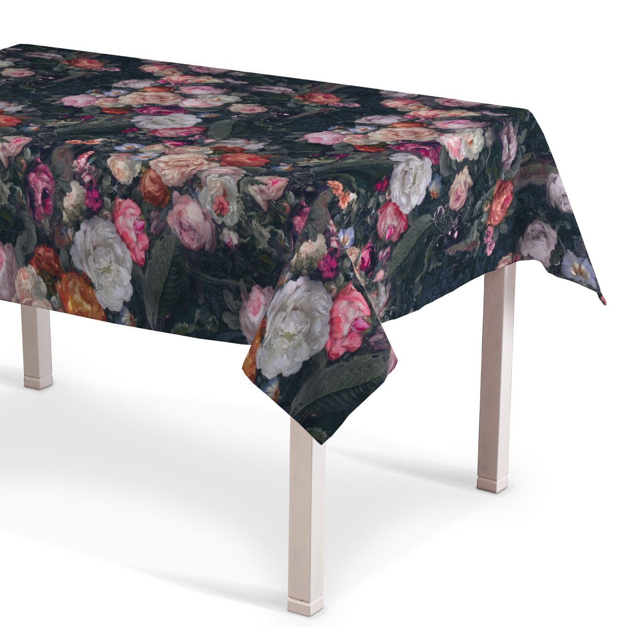 Dekoria Obrus prostokątny wielobarwne kwiaty na ciemnym tle 130 × 130 cm Gardenia