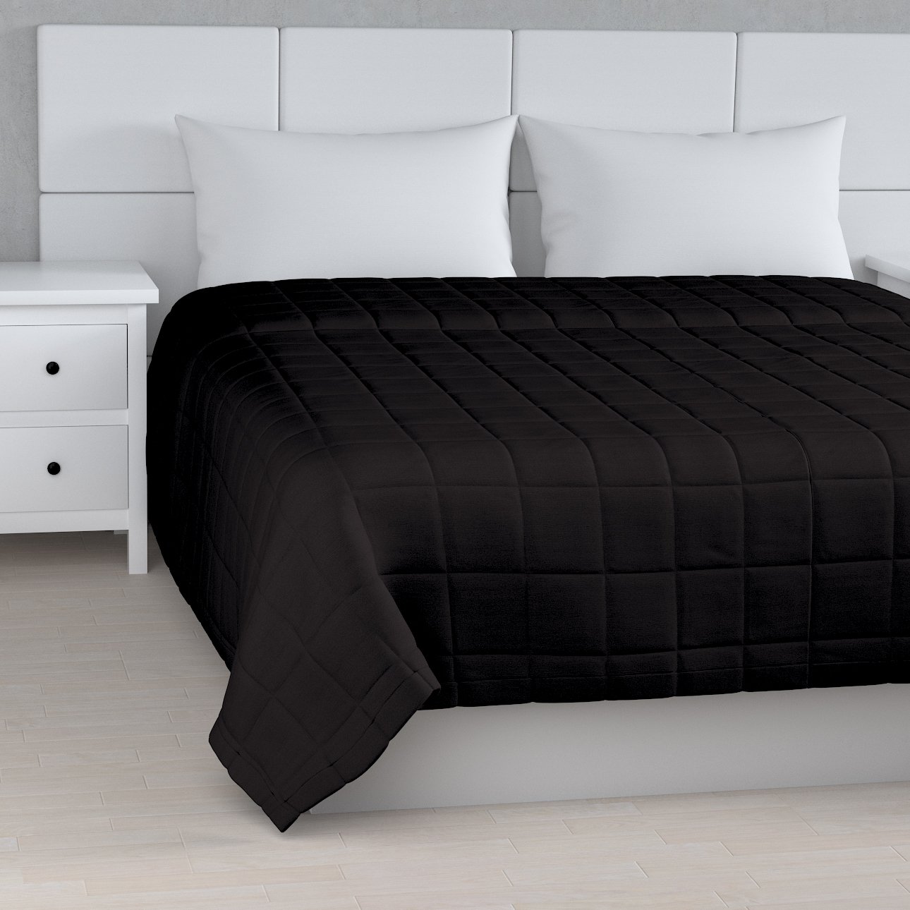 Dekoria Narzuta pikowana w kratę Shadow Grey grafitowy) szer.260 × dł.210 cm Cotton Panama 498-702-08
