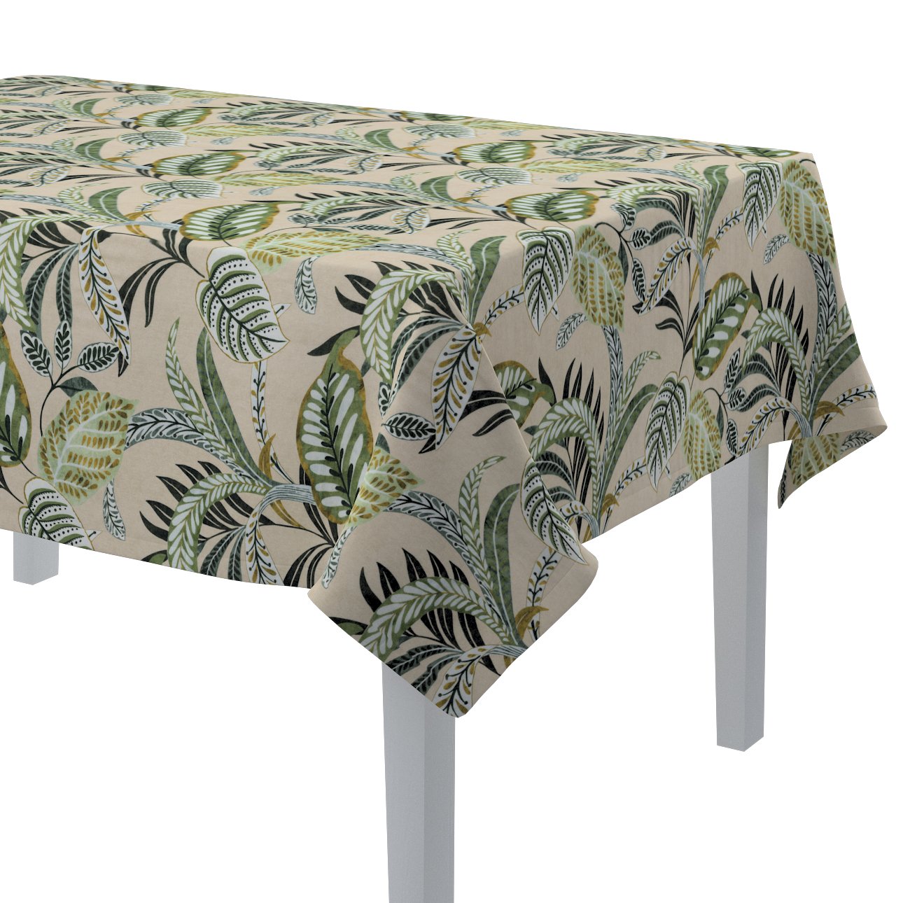 Dekoria Obrus prostokątny oliwkowo-zielone liście na lnianym tle 130 × 130 cm Nordic 420-142-96