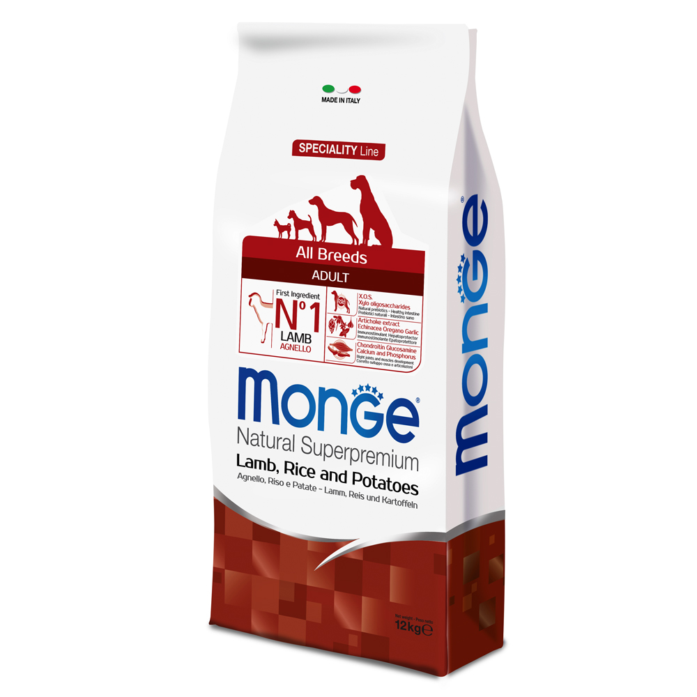 Monge Superpremium All Breeds Adult Krokiety dla psów z jagnięciną, ryżem i ziemniakami - Set %: 2 x 12 kg