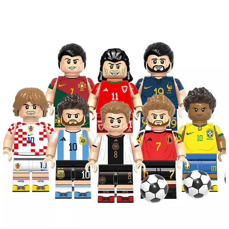 Piłkarskie legendy - Ronaldo Messi Neymar Kroos Bale Benzema Bruyne Modric - figurki klocki 8 szt