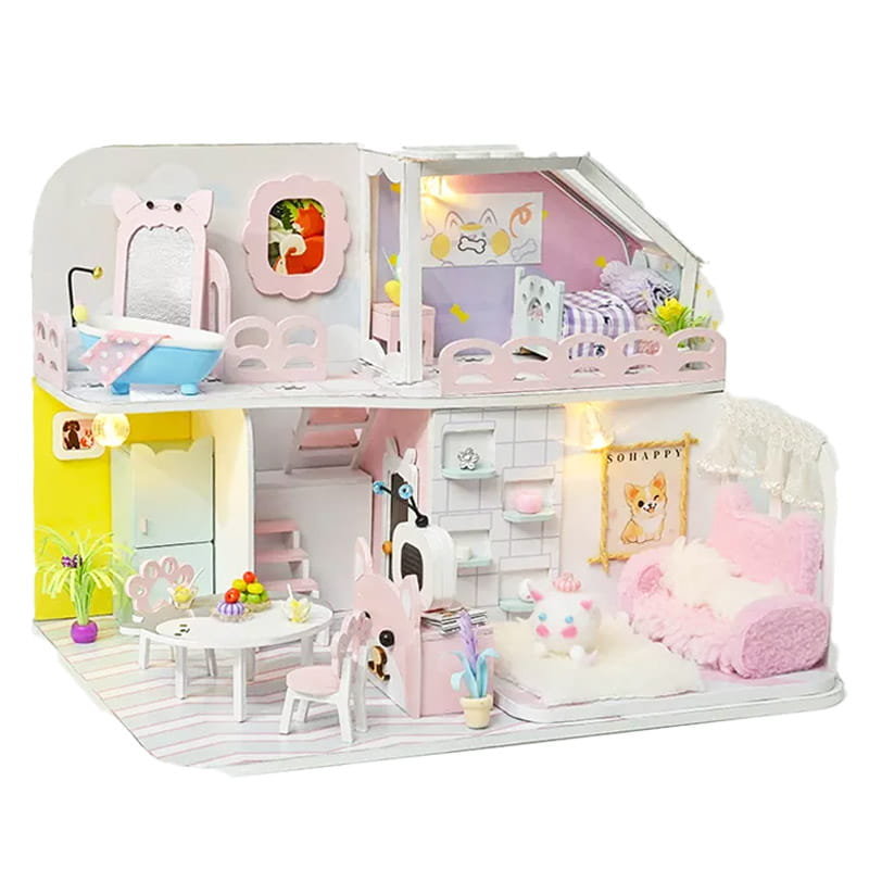Miniaturowy domek DIY, do sklejania, Kocia łapka