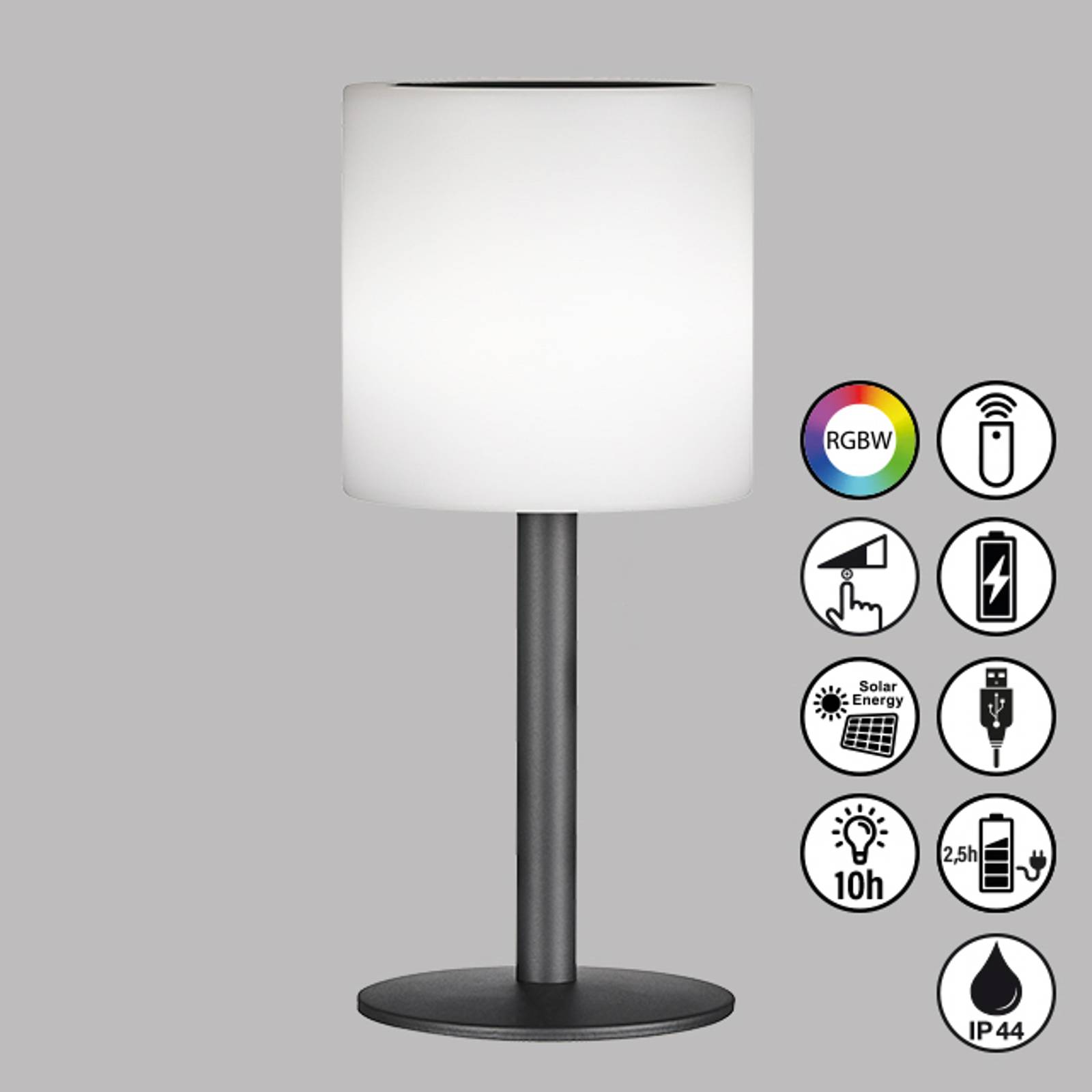 FH Lighting Solarna lampa stołowa LED Lesina, czarna/biała