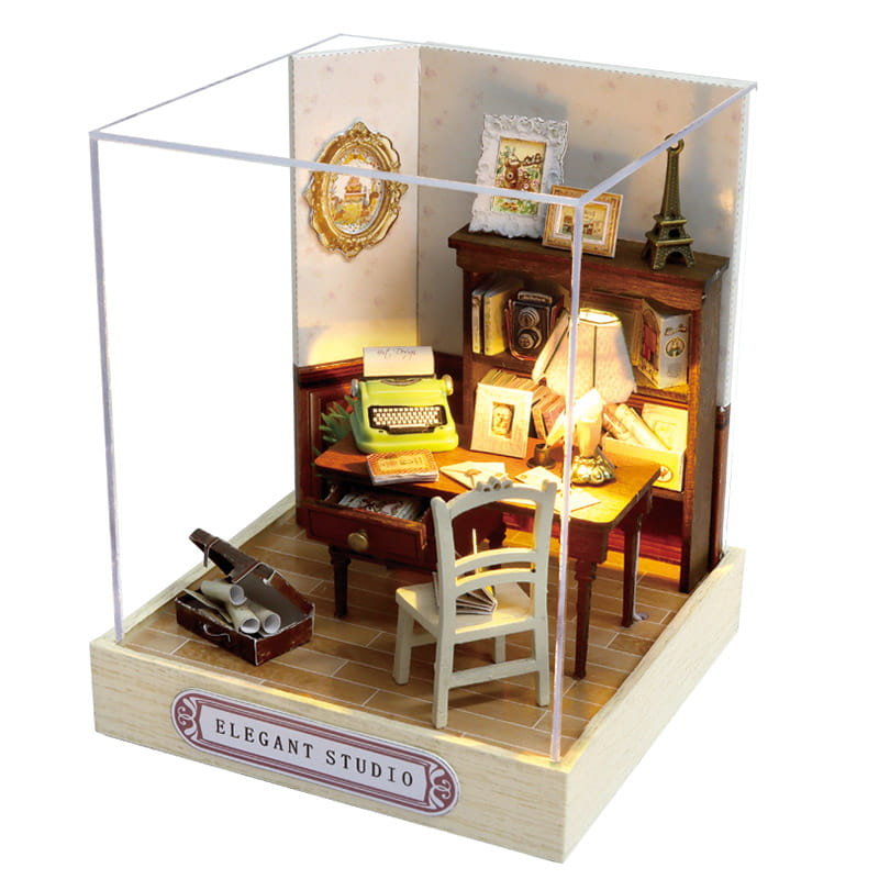 Miniaturowy domek DIY, do sklejania, składania LED Biuro, Osłona