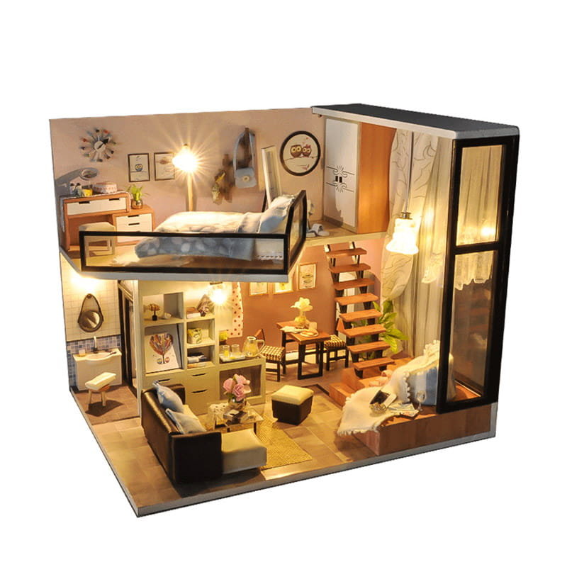 Miniaturowy domek DIY, do sklejania, składania LED DREWNO Studio