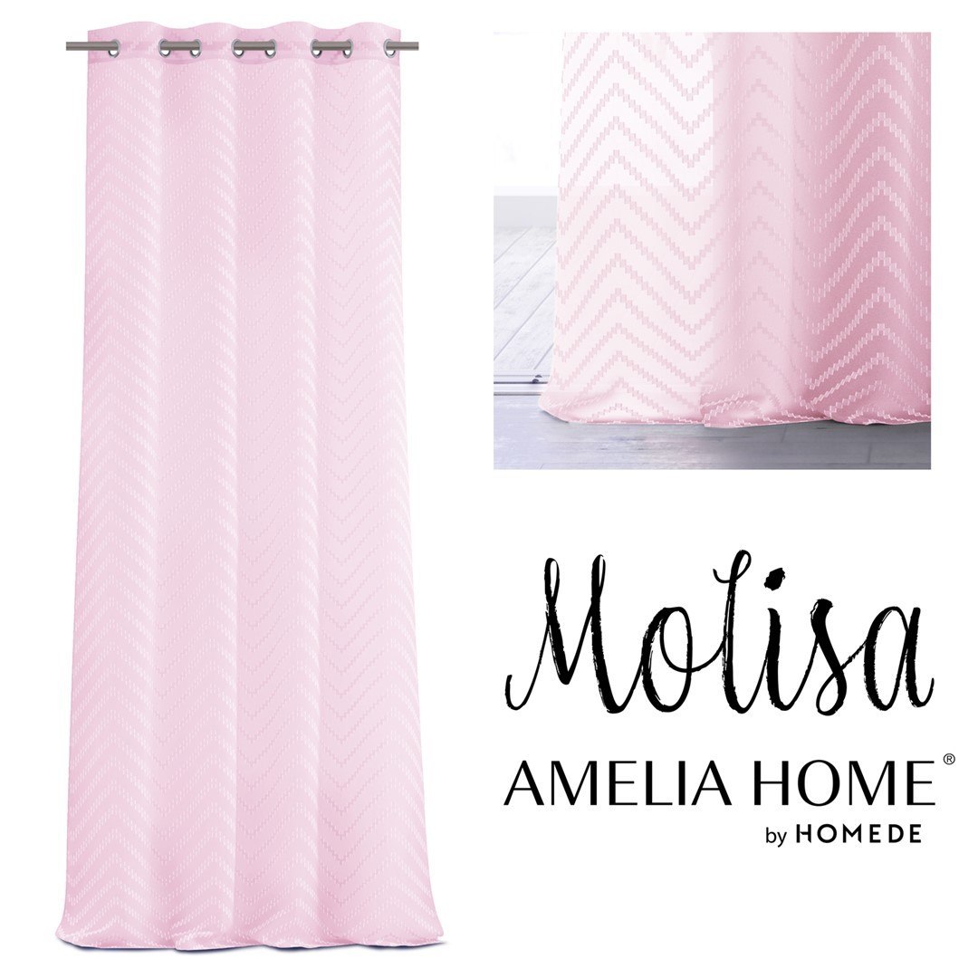 Firana MOLISA kolor różowy haftowany motyw boho przelotki srebrne woal 140x270 ameliahome - SCURT/AH/MOLISA/EYELETS/PINK/140X270