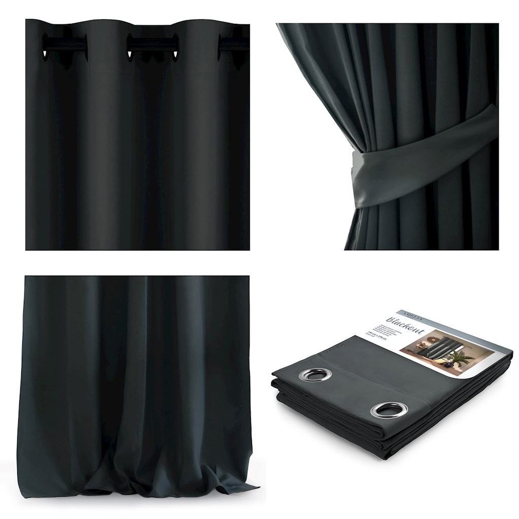 Zasłona BLACKOUT kolor grafitowy styl klasyczny przelotki srebrne blackout 140x270 ameliahome - CURT/AH/BLACKOUT/EYELETS/CHARCOA