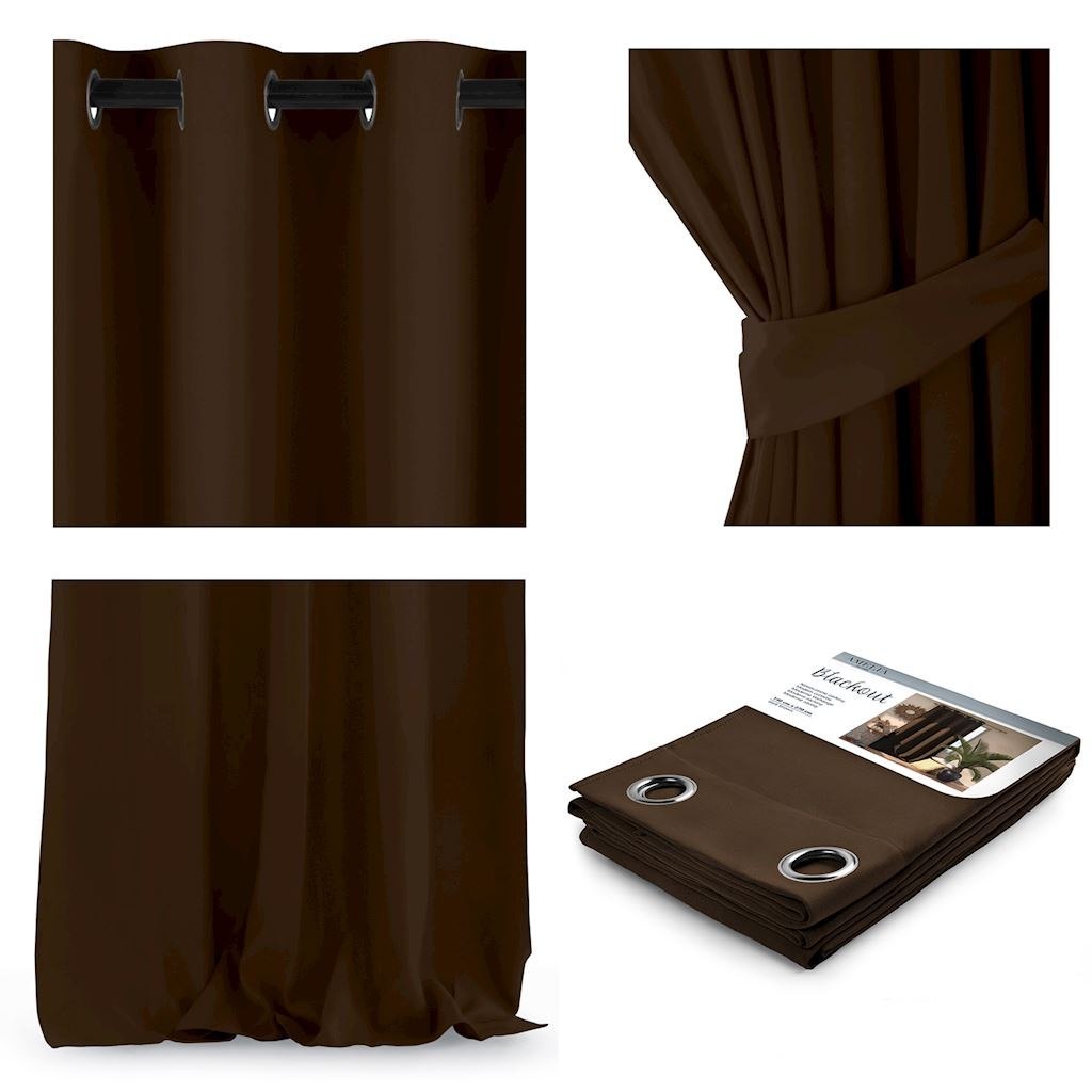 Zasłona BLACKOUT kolor brązowy styl klasyczny przelotki srebrne blackout 140x270 ameliahome - CURT/AH/BLACKOUT/EYELETS/D.BROWN/1