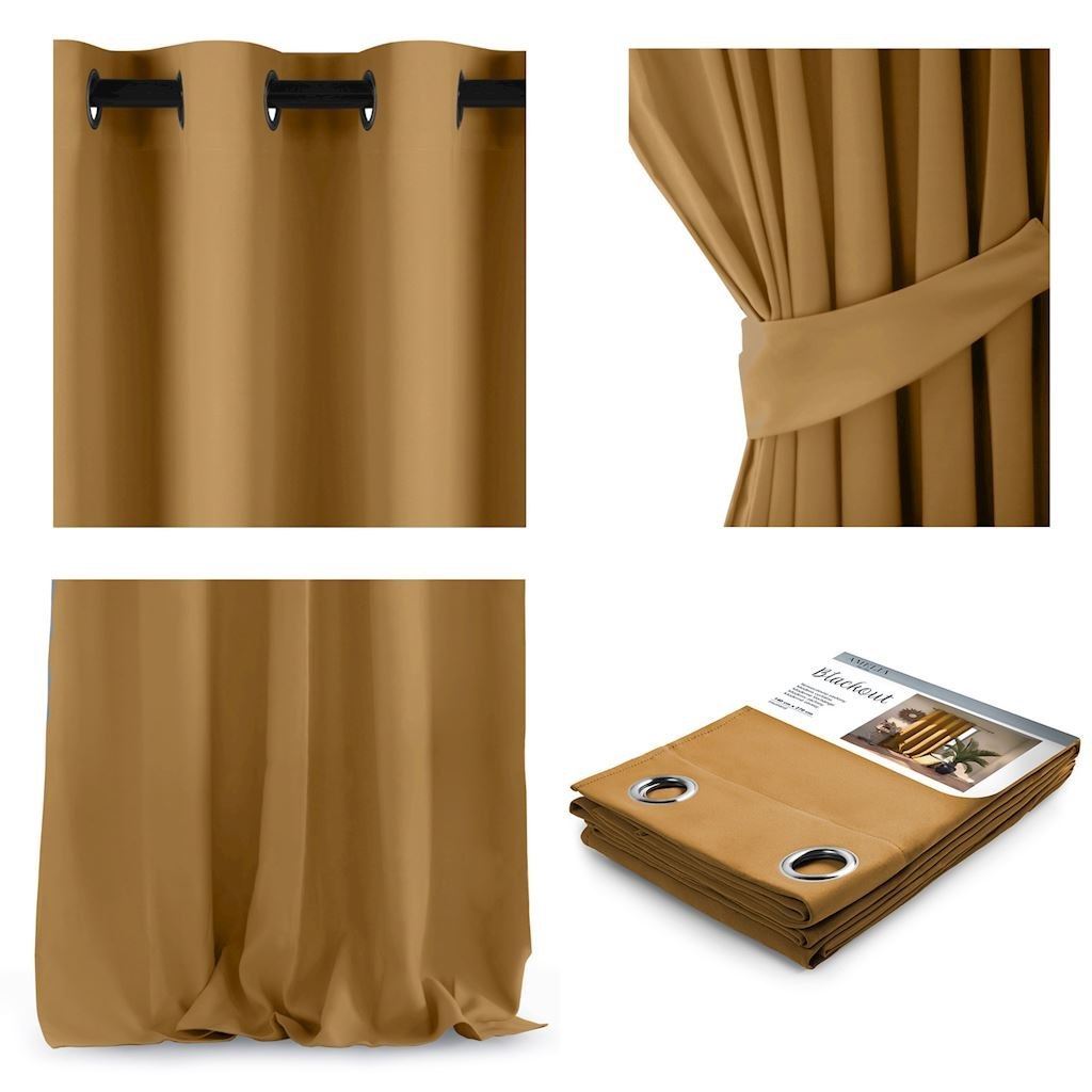 Zasłona BLACKOUT kolor musztardowy styl klasyczny przelotki srebrne blackout 140x270 ameliahome - CURT/AH/BLACKOUT/EYELETS/MUSTA