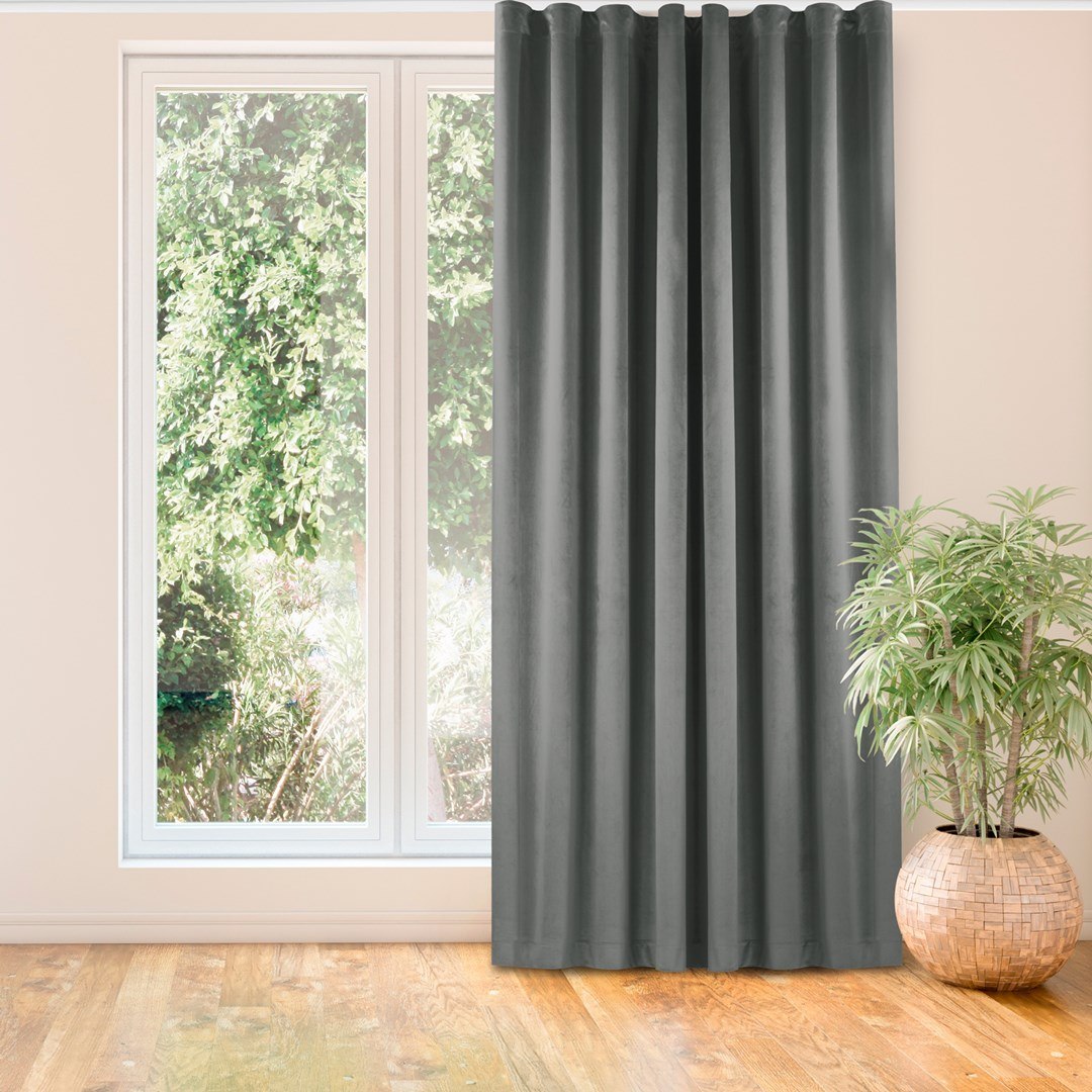 Zasłona VILA kolor grafitowy styl klasyczny taśma wave transparentna 7 cm velvet 135x270 homede - CURT/HOM/VILA/VELVET/PLEAT/W/7