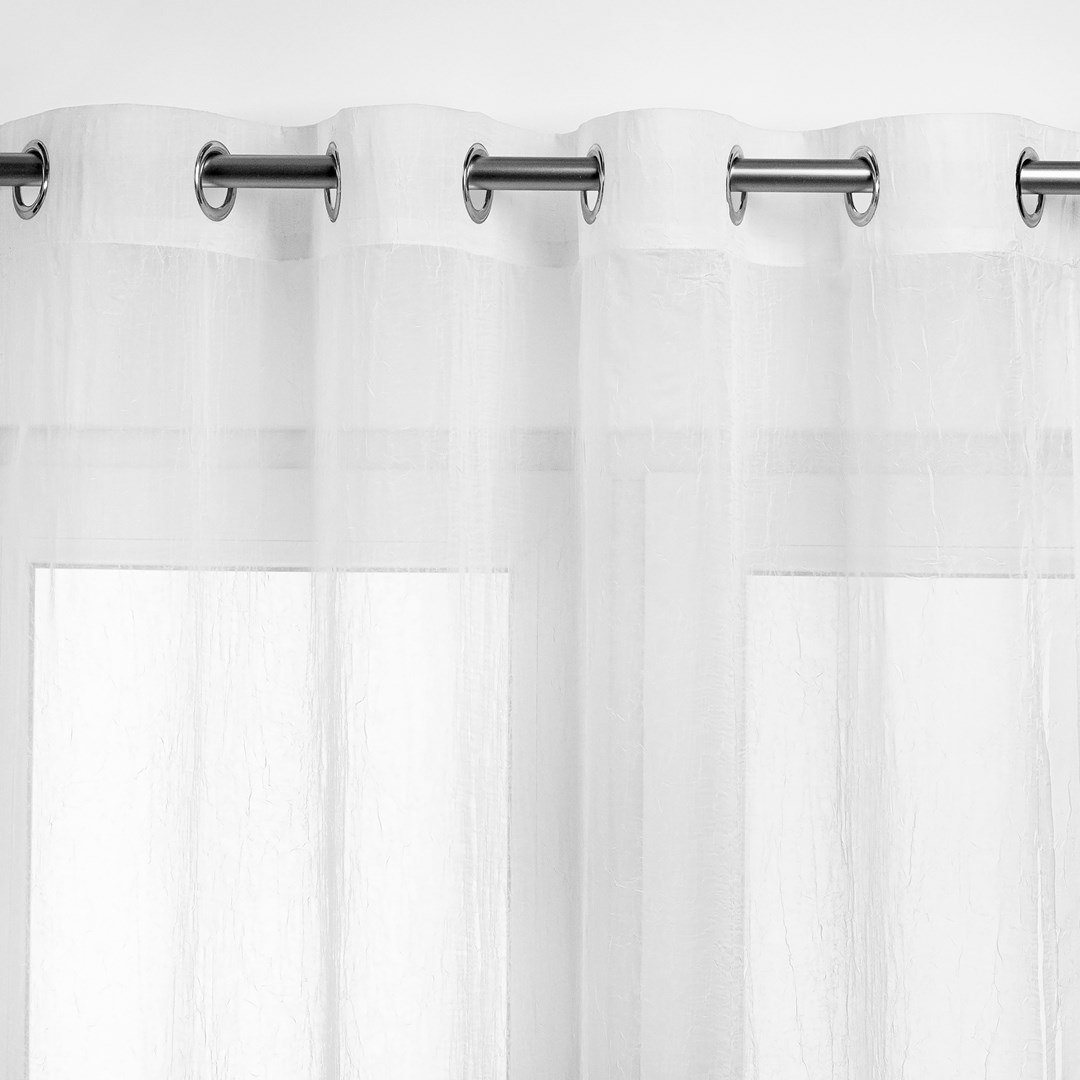 Firana KRESZ kolor biały styl klasyczny srebrne przelotki przelotki metalowe srebrne woal gnieciony 140x300 homede - SCURT/HOM/K