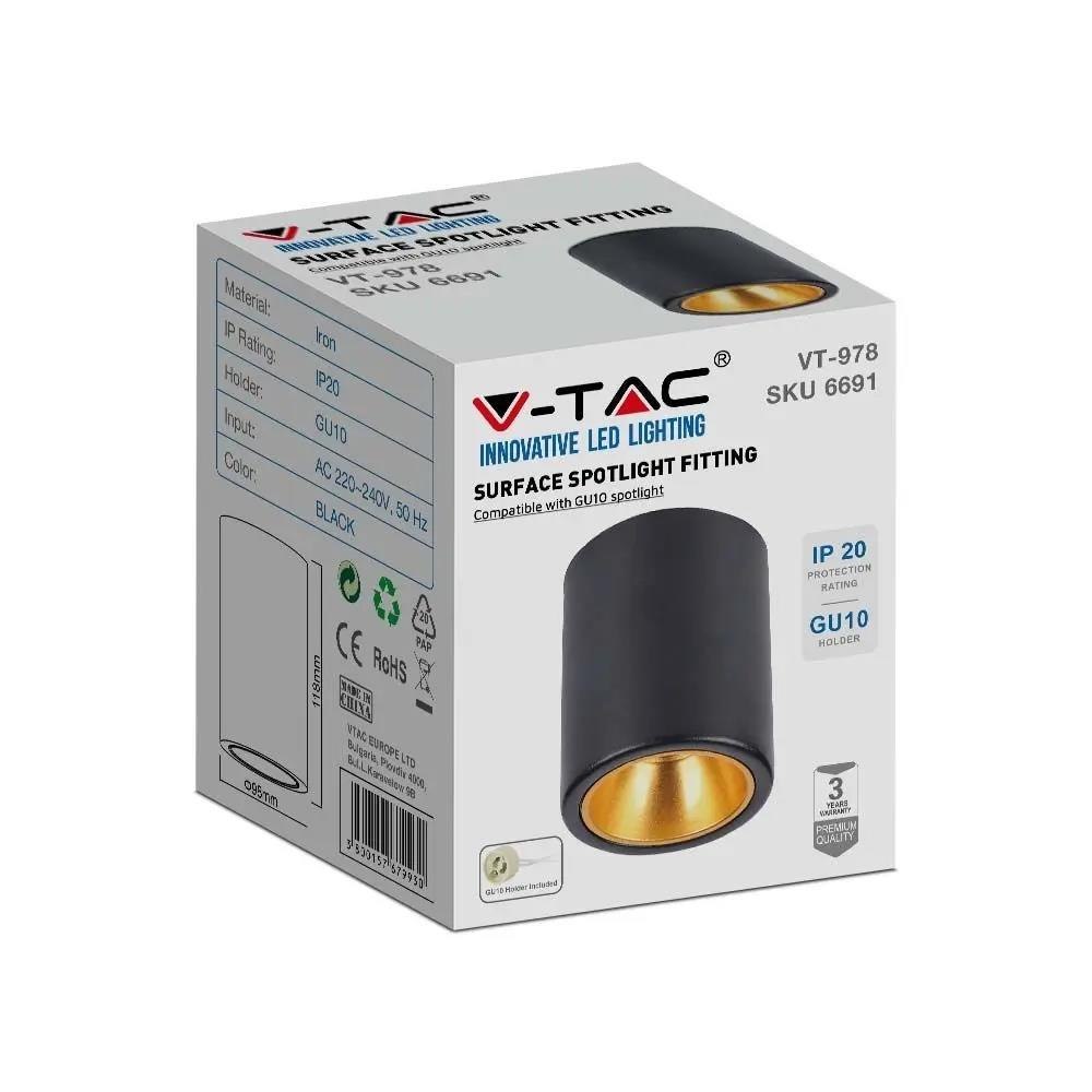 Oprawa V-TAC GU10 Okrągła Natynkowa Tuba Czarna+Złoty 98x118mm VT-978 3 Lata Gwarancji