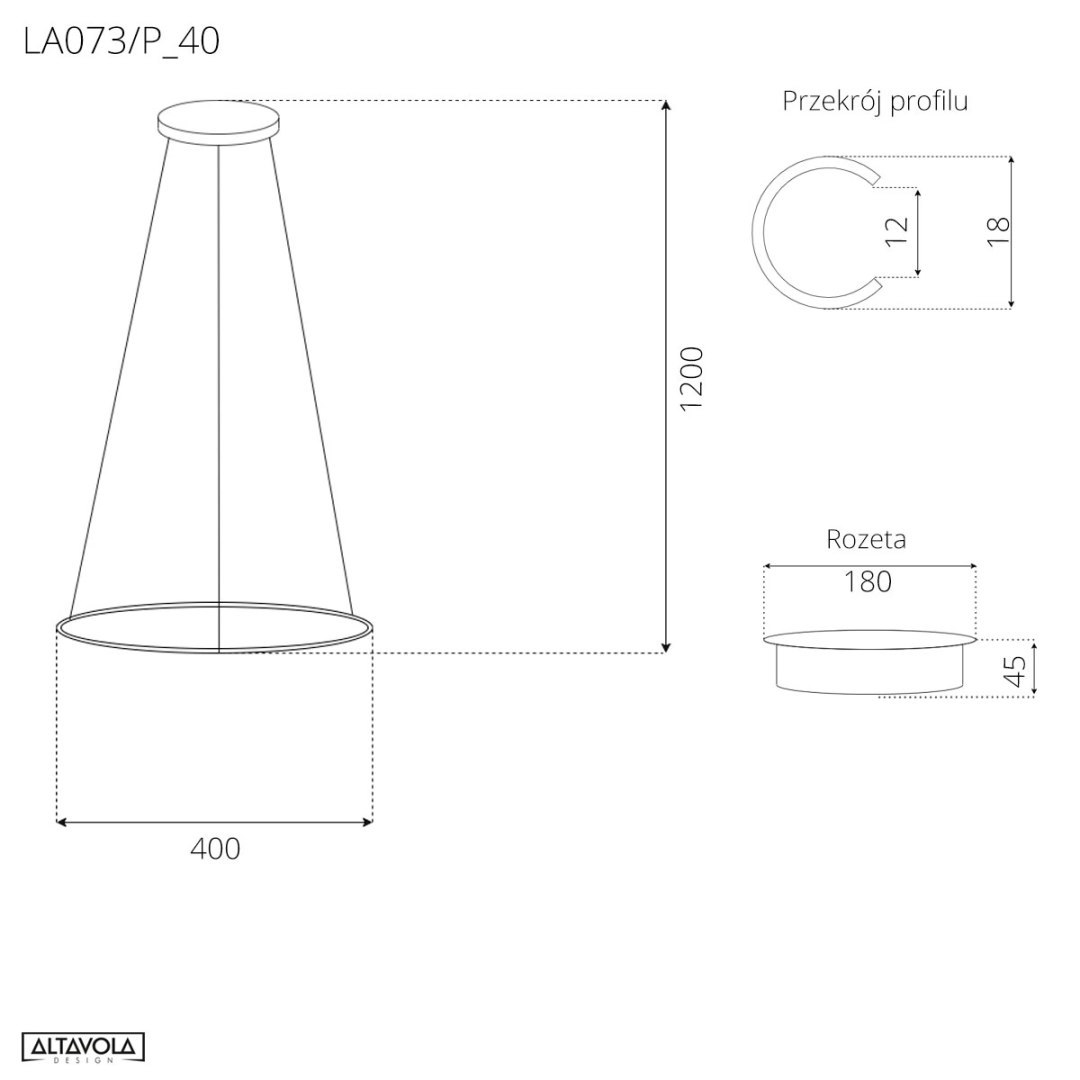 Lampa wisząca Ledowe Okręgi No.1 Φ40 cm in 3k 21W czarna Altavola Design