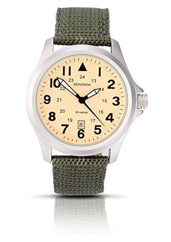 Sekonda Męski zegarek kwarcowy, Khaki Strap/Cream Dial, Pasek