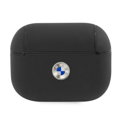 BMW Bmw Bmapsslbk Airpods Pro Cover Czarny/Black Geniune Leather Silver Logo BMAPSSLBK