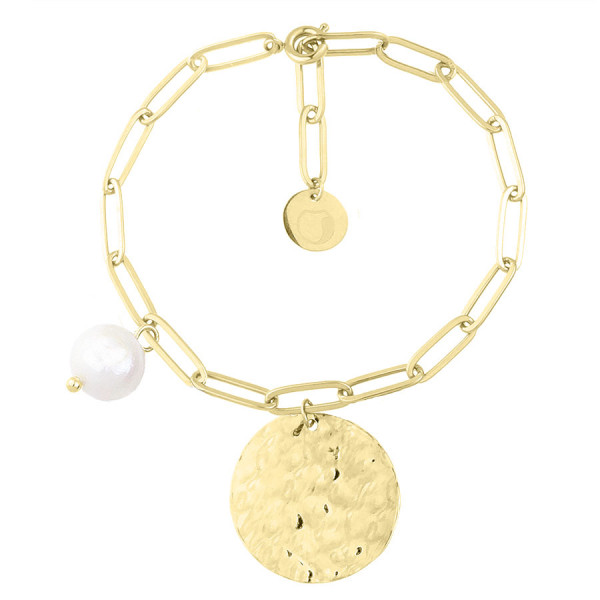 Złocona bransoletka łańcuchowa z zawieszką i perełkami glamour - Manoki
