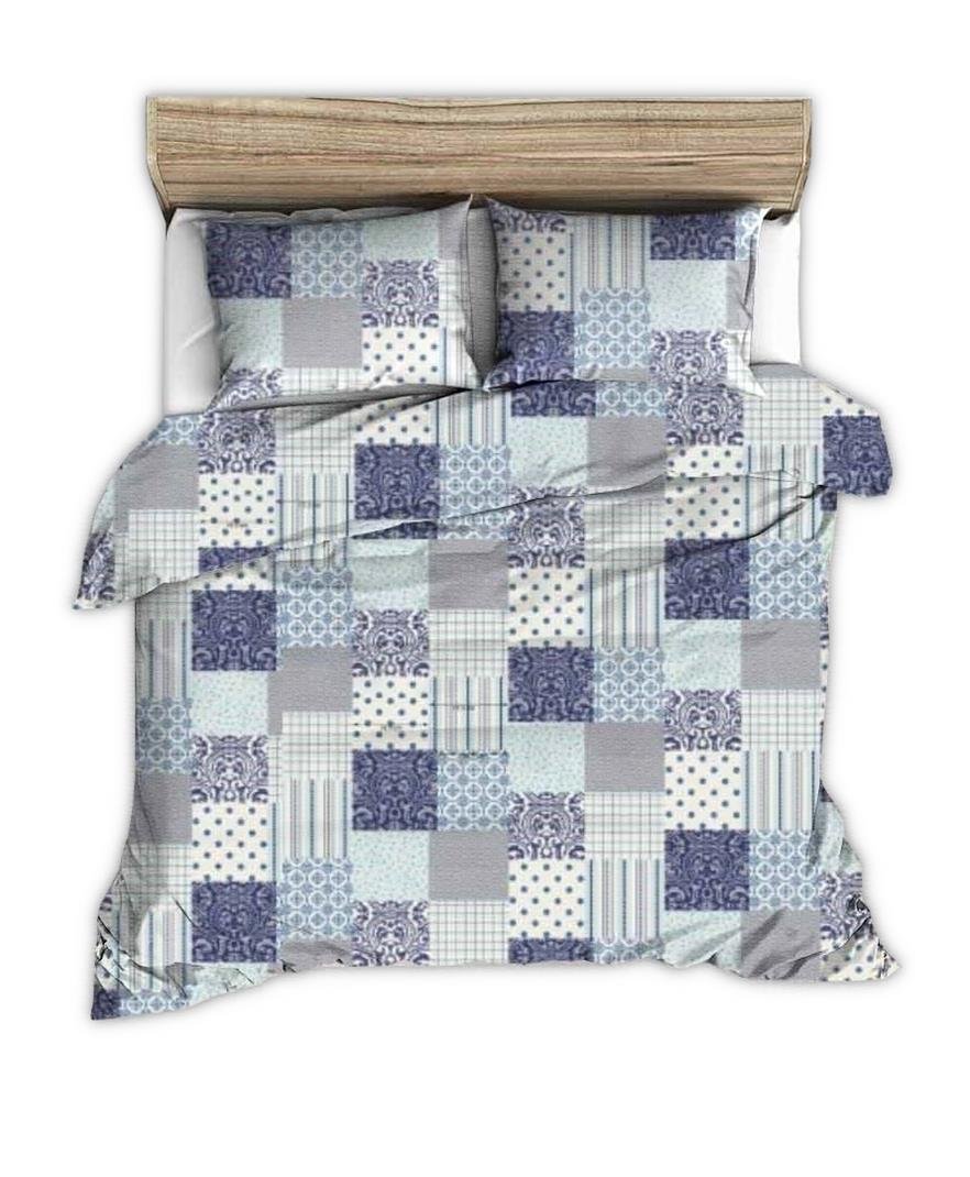 Pościel Z Kory 140X200 Wzór Granatowa Morska Kratka Patchwork