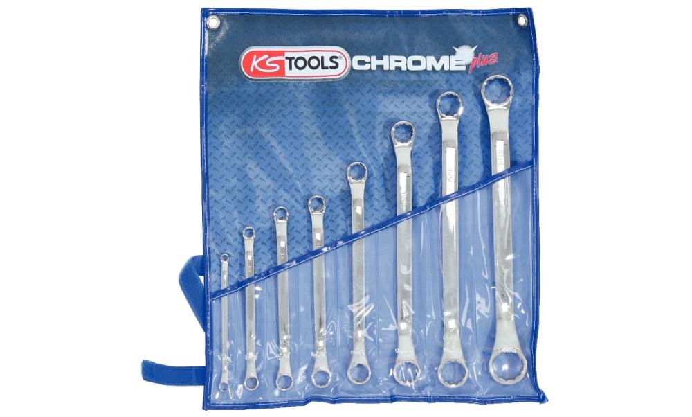 KS Tools 518.3100 Chrome Plus zestaw podwójny klucz oczkowy, 8-częściowy, 1/4 cala x 5/16 cala 1.1/8 cala x 1.1/4 cala