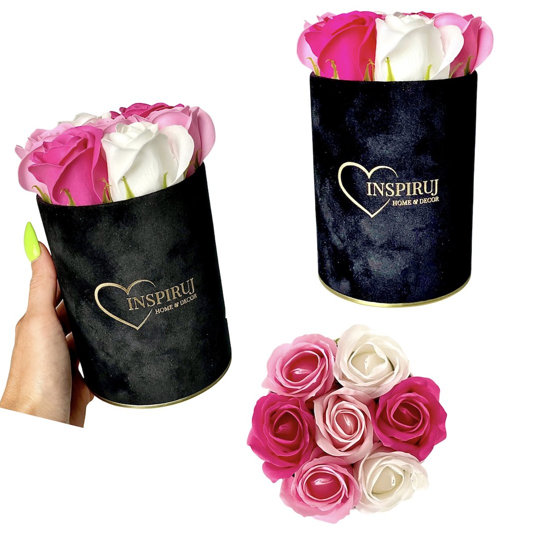 FLOWERBOX KWIATY MYDLANE PUDEŁKO KWIATÓW PREZENT RÓŻE MYDLANE W PUDEŁKU SZTUCZNE KWIATY
