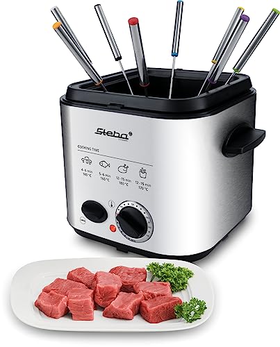 Steba Mini frytkownica ze stali nierdzewnej z zestawem do fondue 2 w 1 – filtr zapachów – pojemność 1,2 l – 8 widelczyków do fondue ze stali nierdzewnej – wydajna i szybka dzięki 840 W – DF 95