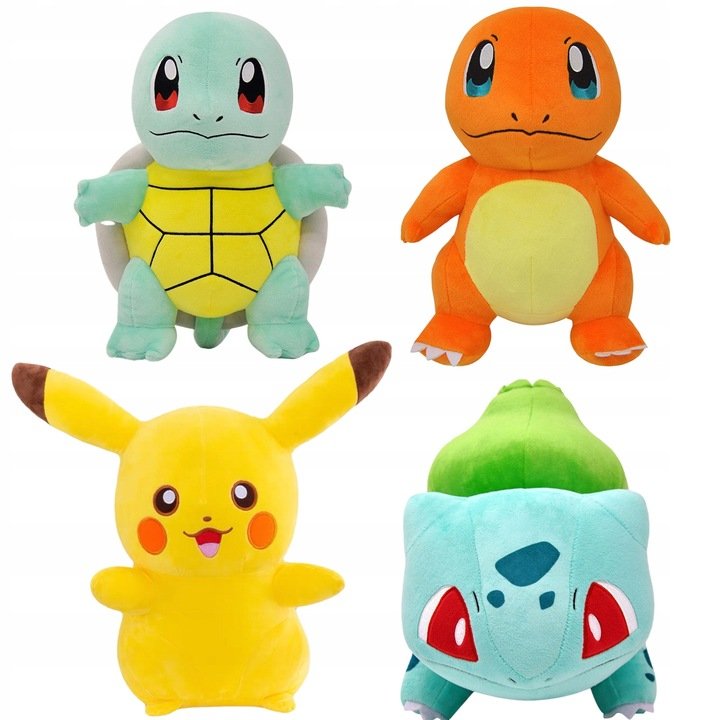 Zestaw 4 Maskotek 25CM Pokemon Pikachu Charizard Bulbasaur Squirtle Pokemon Go Pluszaki Maskotki