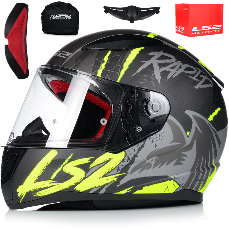 LS2, Kask motocyklowy na całą twarz RAPID Raven black silver yellow, L